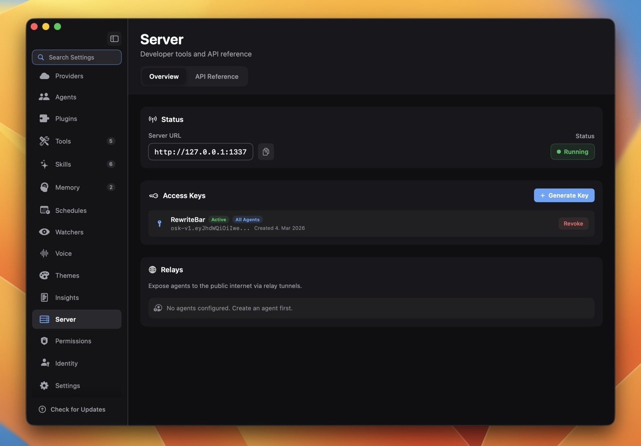 Osaurus Server Settings